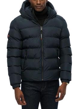 Jaqueta acolchoada Superdry com capuz azul marinho para homem.