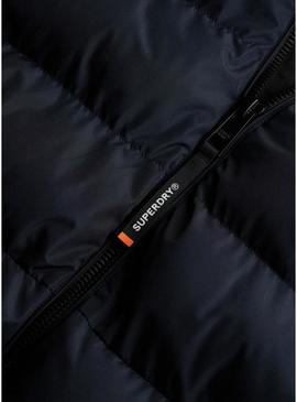 Jaqueta acolchoada Superdry com capuz azul marinho para homem.