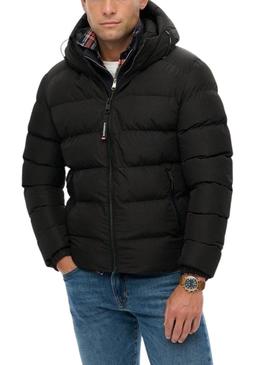 Casaco acolchoado Superdry Hooded Sports Puffer preto para homem.