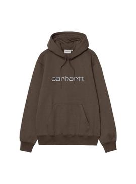 Moletom Carhartt com logotipo e capuz marrom para homem.