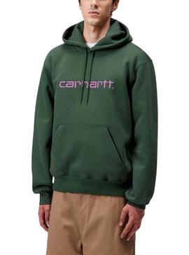 Moletom Carhartt com logotipo e capuz verde para homem