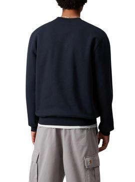 Moletom Carhartt com marca bordada em azul marinho para homens.