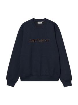 Moletom Carhartt com marca bordada em azul marinho para homens.
