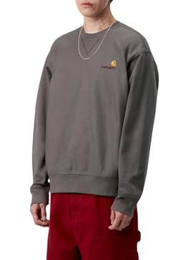 Moletom Carhartt American Script cinza para homem.