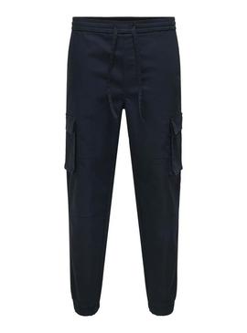 Calça Only and Sons Garda azul marinho para homem.