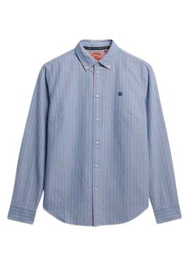 Camisa Superdry slim Oxford listrada azul para mulher.