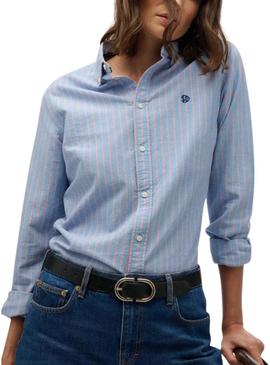 Camisa Superdry slim Oxford listrada azul para mulher.