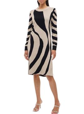 Vestido Vila Vitif em jacquard de malha de camelo para mulher.