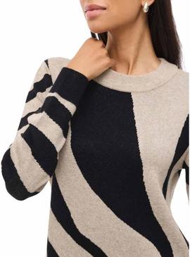 Vestido Vila Vitif em jacquard de malha de camelo para mulher.