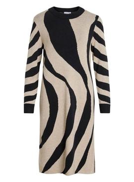 Vestido Vila Vitif em jacquard de malha de camelo para mulher.