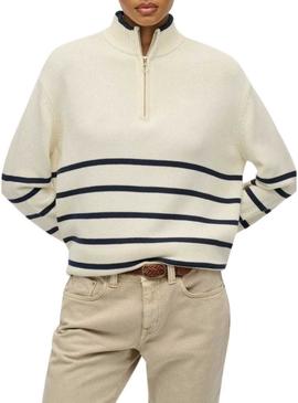 Camisola Superdry com fecho de correr em bege para mulher.