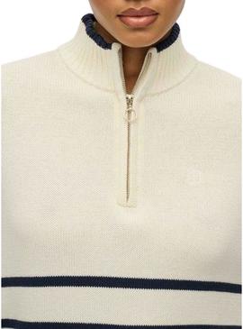 Camisola Superdry com fecho de correr em bege para mulher.