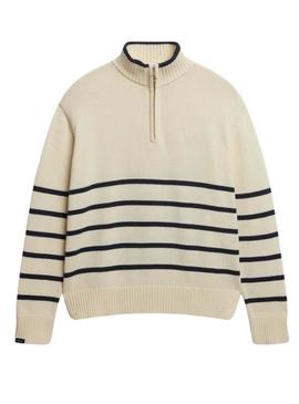 Camisola Superdry com fecho de correr em bege para mulher.