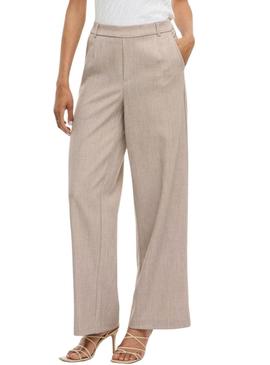 Calça feminina Vila Vivarone bege.