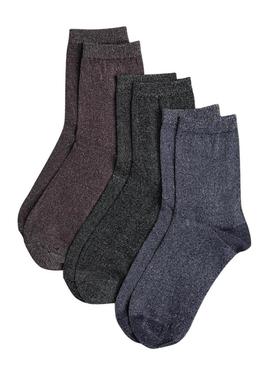 Pacote com 3 pares de meias Pieces Shirley glitter multicoloridas para mulher.