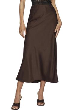 Saia de cetim marrom da Vila Viellette para mulher.