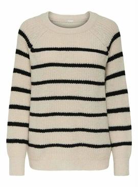 Camisola Jersey Mally beige e preto listrada para mulher.