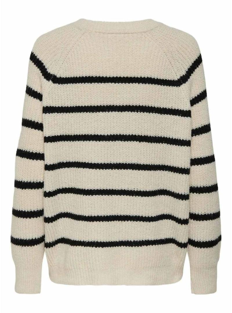Camisola Jersey Mally beige e preto listrada para mulher.