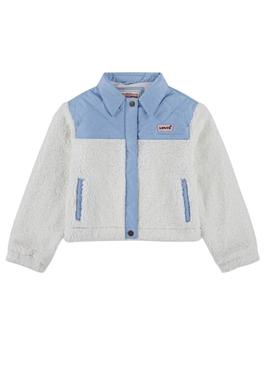 Jaqueta Levis Sherpa branca e azul para menina