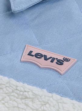 Jaqueta Levis Sherpa branca e azul para menina
