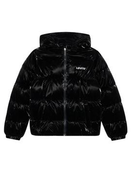 Jaqueta acolchoada Levis Shiny preta para menina.