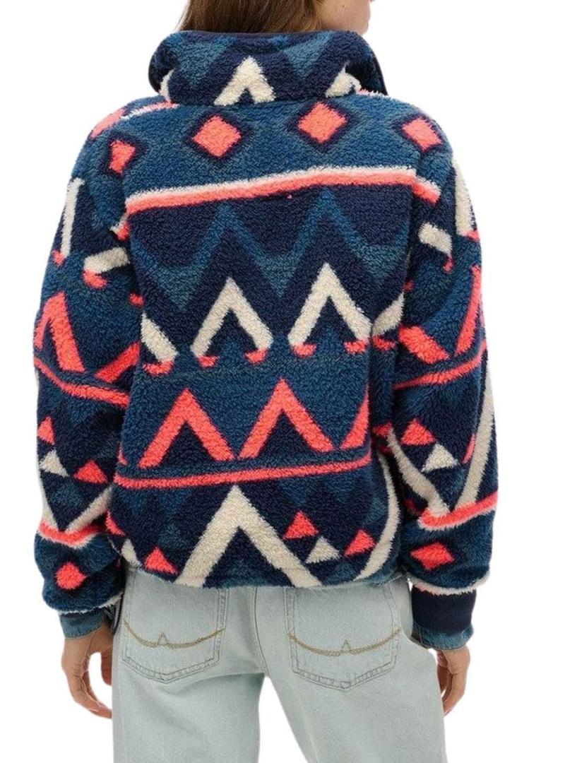 Polar Superdry Printed Henley étnico marinho para mulheres