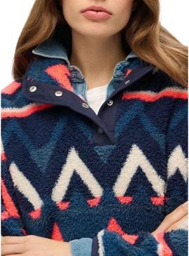 Polar Superdry Printed Henley étnico marinho para mulheres