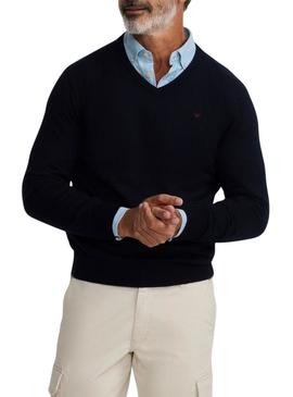 Camisola Silbon Vneck azul marinho para homem