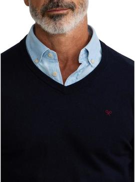 Camisola Silbon Vneck azul marinho para homem