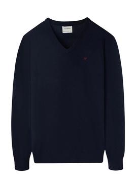 Camisola Silbon Vneck azul marinho para homem