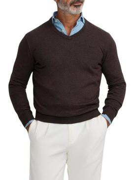 Jersey Silbon Vneck marrom para homem.