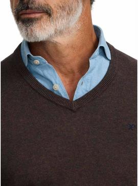 Jersey Silbon Vneck marrom para homem.