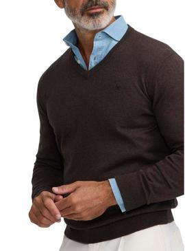 Jersey Silbon Vneck marrom para homem.