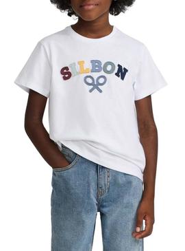 Camiseta Silbon logo multicolor branca para menino.