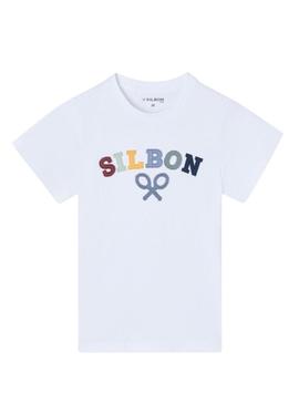 Camiseta Silbon logo multicolor branca para menino.