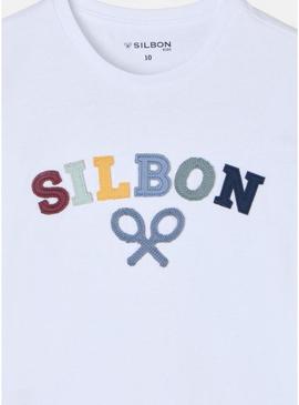 Camiseta Silbon logo multicolor branca para menino.