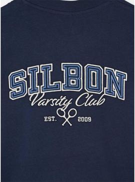 Camiseta Silbon Varsity club azul marinho para homem.