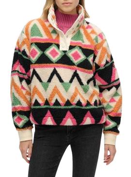 Polar Superdry Printed Henley étnico bege para mulher.