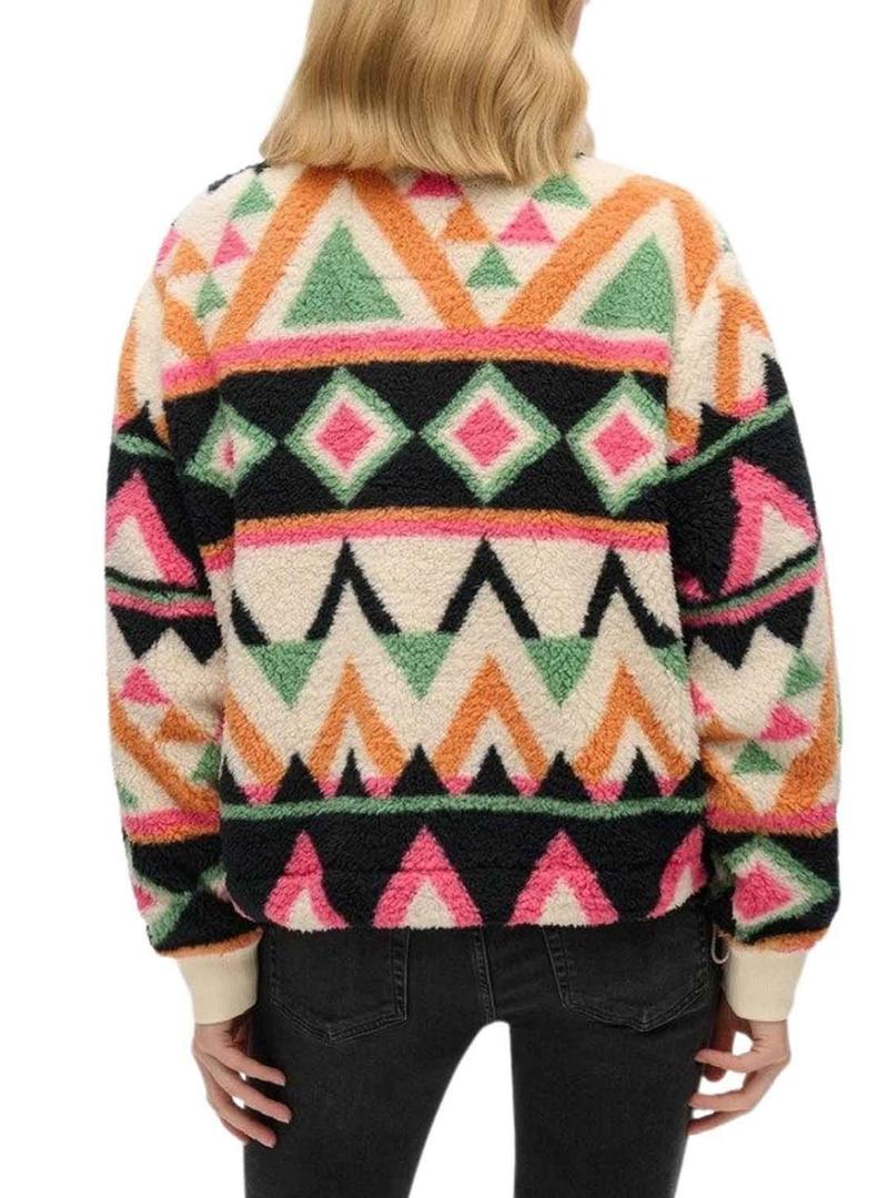 Polar Superdry Printed Henley étnico bege para mulher.