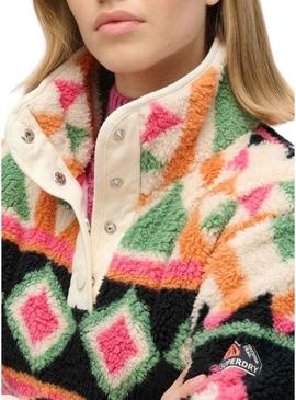 Polar Superdry Printed Henley étnico bege para mulher.