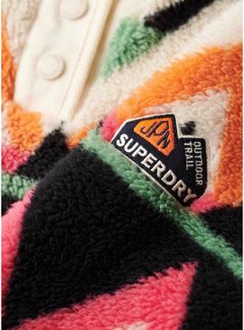 Polar Superdry Printed Henley étnico bege para mulher.