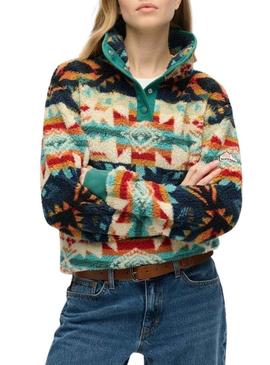 Polar Superdry estampado Henley étnico verde para mulher