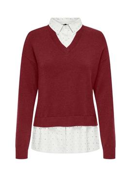 Camisa Dagmar Jersey Only em bordô para mulher.