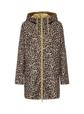 Capa de chuva reversível Only Fry dourada e animal print para mulher.