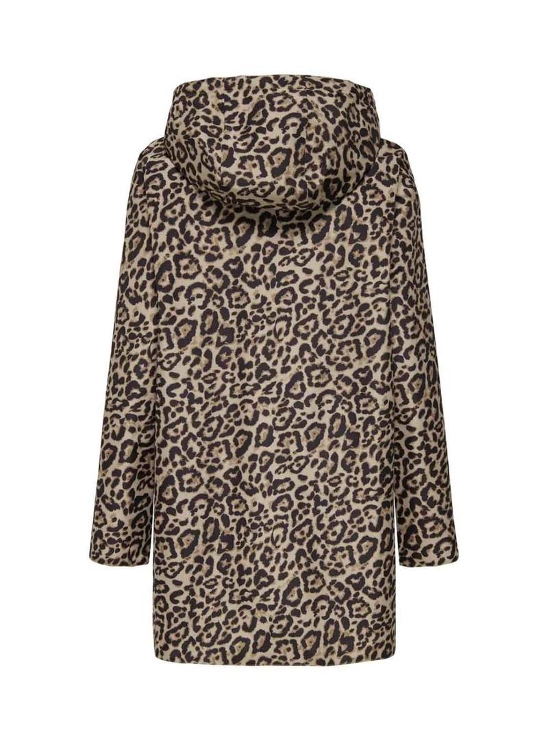 Capa de chuva reversível Only Fry dourada e animal print para mulher.