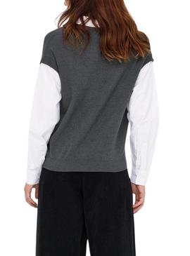 Camisola Only Payson combo camisa e colete cinzento para mulher