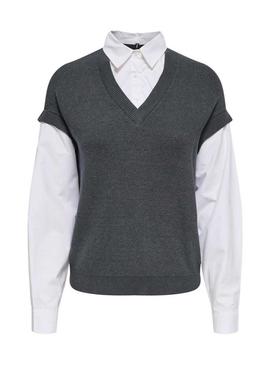 Camisola Only Payson combo camisa e colete cinzento para mulher