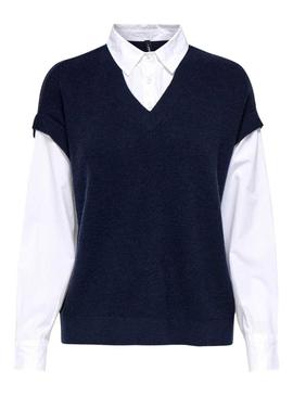 Camisola Only Payson combo camisa e colete marinho para mulher