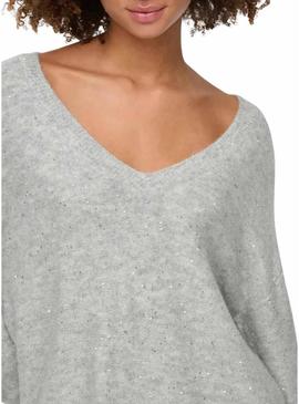 Camisola cinza clara com lantejoulas apenas para mulheres.