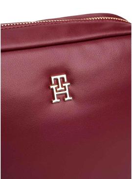 Bolsa Tommy Hilfiger Popette de nylon granate para mulher.